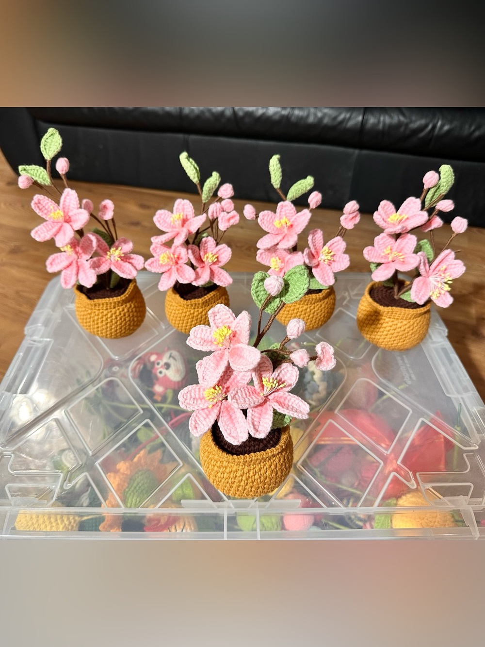 Handmade Crochet Pink Flower Pot